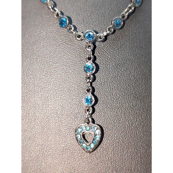 Gun Metal 'Y' Drop Blue Austrian Crystal U.S.A. Heart Chain 16" Necklace - Picture 4 of 7